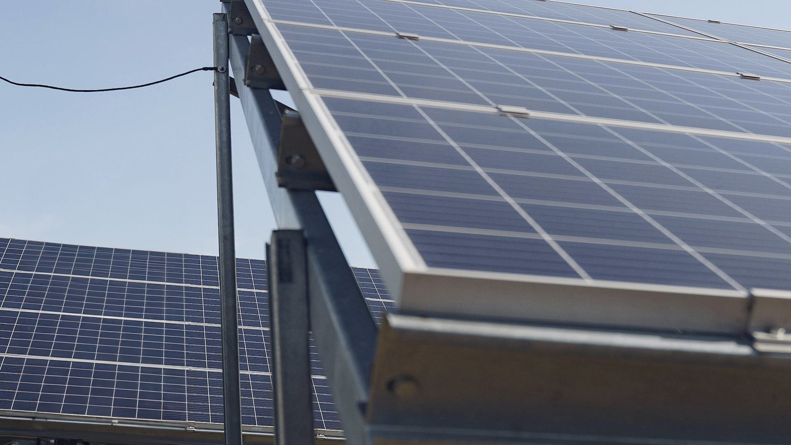 Solar panel array on a utility scale solar farm